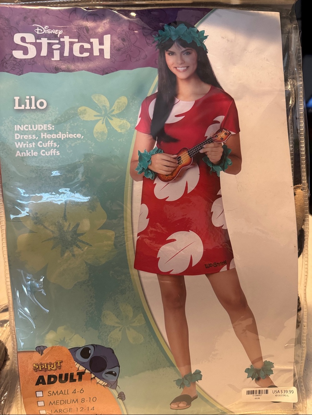 Spirit Red Lilo Dress Costume with White Leaf Print